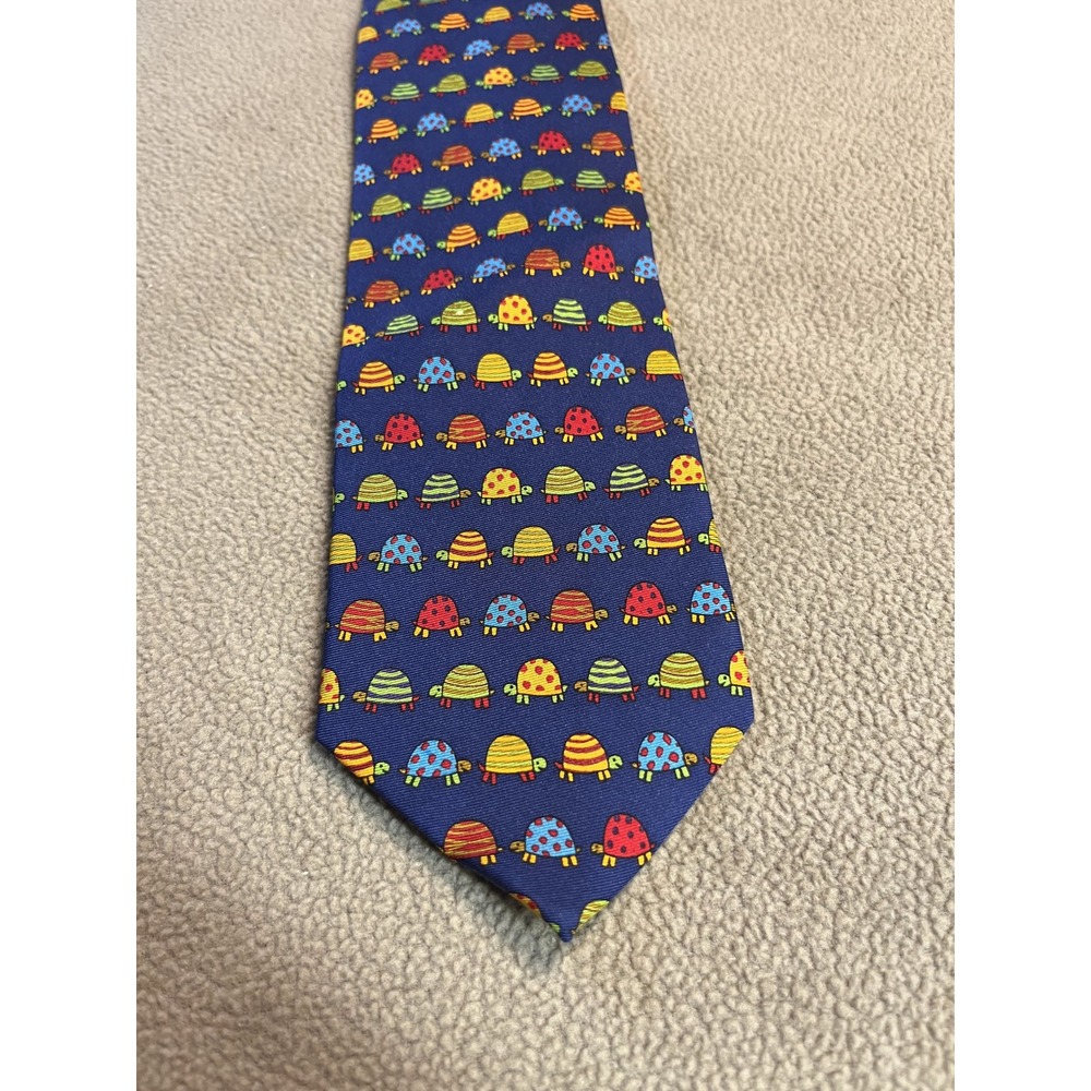 Alynn‎ Neckwear Box Turtles Blue Tie 100%Silk USA